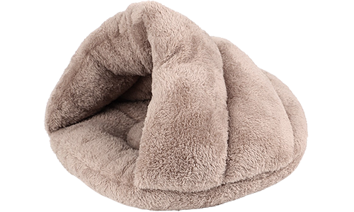 Warmes dickes Plüschkatzenbett in Braun mit weichem Innenraum und isoliertem Design für Komfort und Wärme.